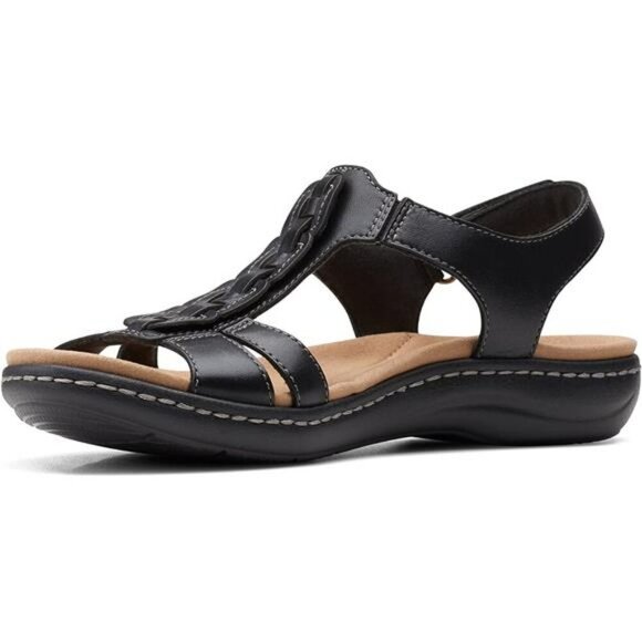 Clarks Black Leather Flat Sandals Women Adjustable Strap Comfort Summer Shoe - Picture 5 of 8